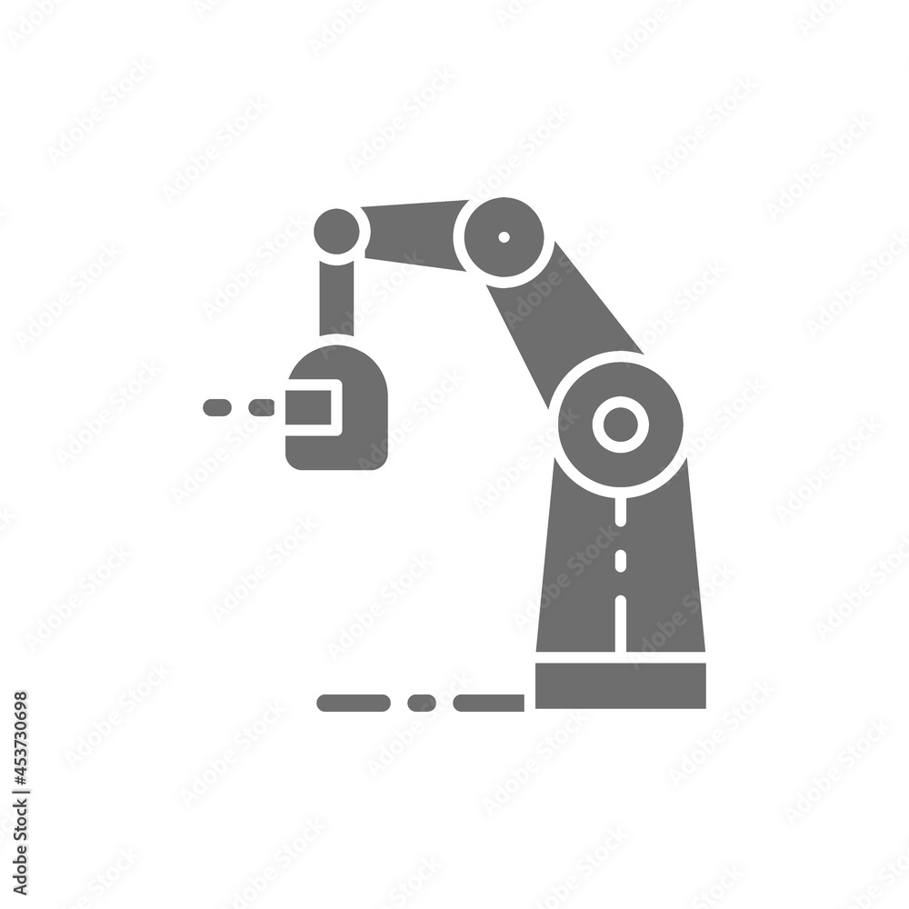 Aufkleber wireless robotic welding machine, robotic arm with spark torch grey icon.