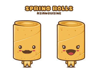 cute spring roll mascot character, food cartoon illustration