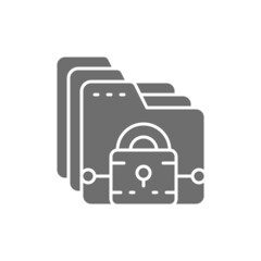 Folder with lock, file protection, data security grey icon.