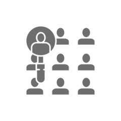 People under a magnifying glass, candidate search grey icon.