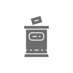 Election, put voting paper in ballot box grey icon.