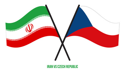 Iran and Czech Republic Flags Crossed And Waving Flat Style. Official Proportion. Correct Colors.