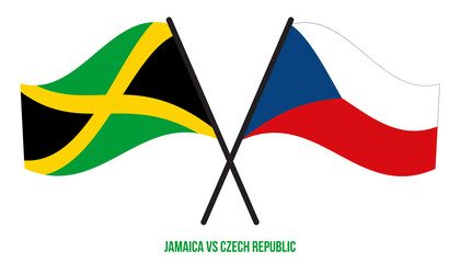 Jamaica and Czech Republic Flags Crossed And Waving Flat Style. Official Proportion. Correct Colors.