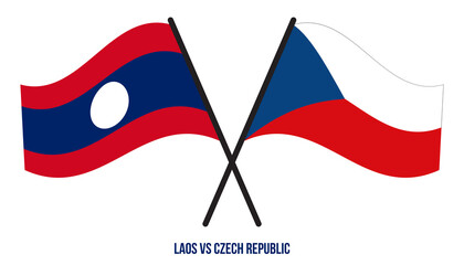 Laos and Czech Republic Flags Crossed And Waving Flat Style. Official Proportion. Correct Colors.