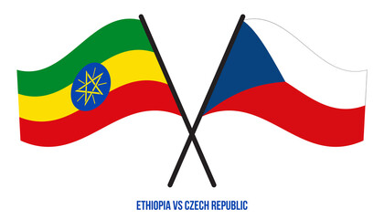 Ethiopia and Czech Republic Flags Crossed And Waving Flat Style. Official Proportion. Correct Colors