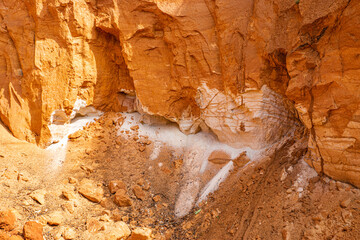 Sand quarry. White and red sand, close-up. Mining. Construction material