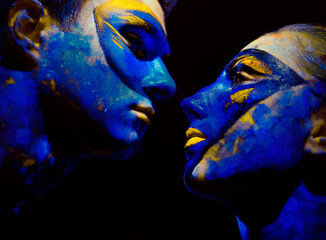 Portrait of a color faces art of couple in love