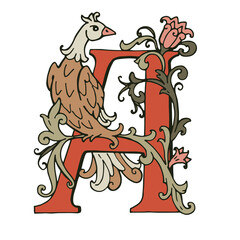 Cartoon fairy-tale ornamental letter. Color vintage letter A