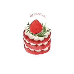 Red velvet cake, hand draw vector.