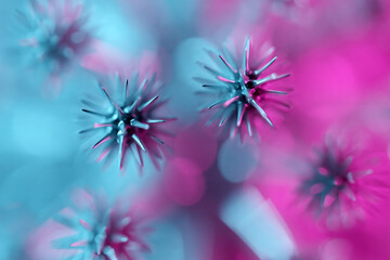 3D illustarion pink  freeform on blue and pink isolated illustration. Illustration of a virus. 3d illustration concept coronavirus COVID-19.