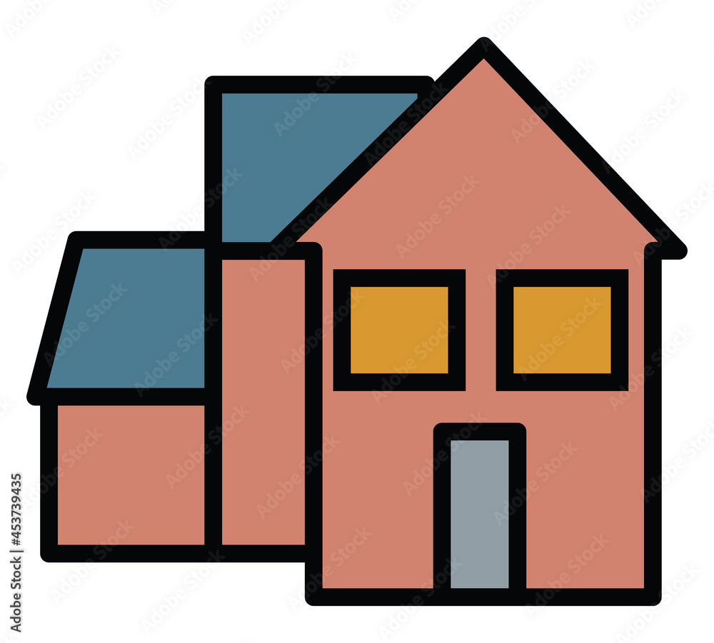 Sticker Front of a house, illustration, vector, on a white background.