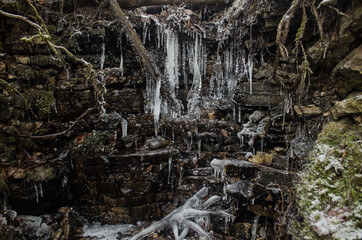 Zarvalks waterfall in winter day, Latvia.