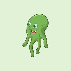 Green Cute Monster Cartoon Illustration, Halloween Day Monster Costume