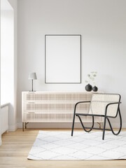 Interior Poster Frame Mockup with Modern Furniture Decoration - 3d Illustration, 3d Render
