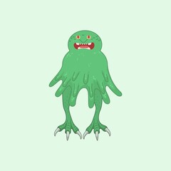Green Cute Monster Cartoon Illustration, Halloween Day Monster Costume