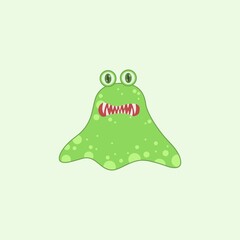 Green Cute Monster Cartoon Illustration, Halloween Day Monster Costume