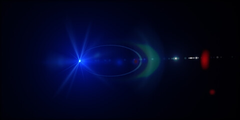 Beautiful digital light flare. Abstract Glowing light effect lens flare on dark background	