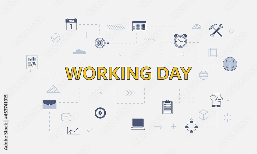 Aufkleber working days concept with icon set with big word or text on center