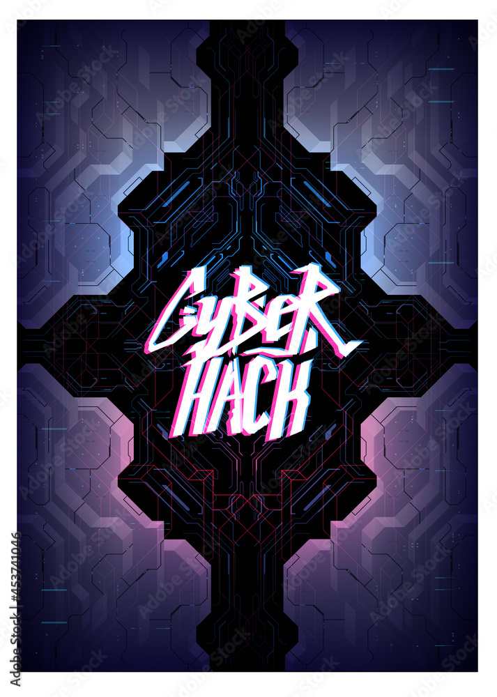 Poster cyberpunk futuristic poster. programming and virtual environments. modern flyer for web and print. h