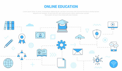 online education technology concept with icon set template banner with modern blue color style