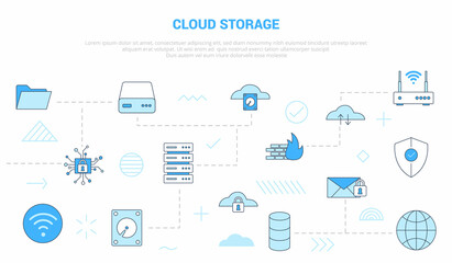 cloud storage concept with icon set template banner with modern blue color style