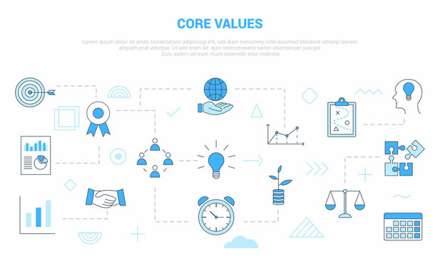 core values concept with icon set template banner with modern blue color style