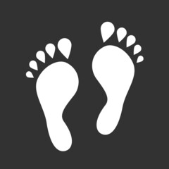 White silhouettes footprint isolated on black background. Vector