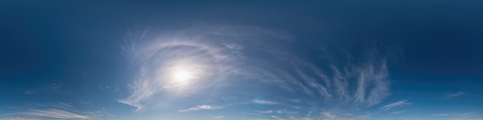 Blue sky panorama with Cirrus clouds. Seamless hdr 360 degree pano in spherical equirectangular...