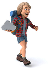 Fun backpacker cartoon guy