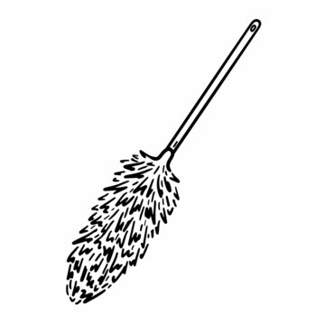 recommend clip art: Duster with long handle for cleaning isolated on white background. Vector hand-drawn illustration in doodle style. Suitable for your projects, decorations, logo, various designs.