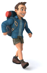 Fun illustration of a 3D cartoon backpacker