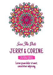Vintage Wedding Invitation Card With Mandala Design