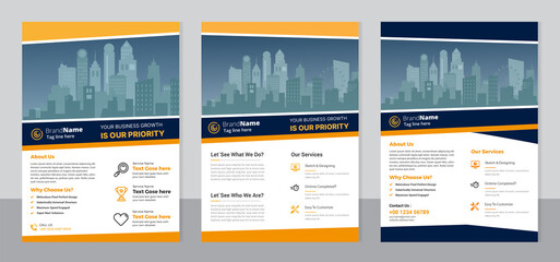 Set of 3 flyer design , brochure cover modern layout, annual report, poster, flyer in A4 with colorful triangles