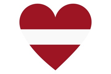 Latvia flag in heart shape isolated on white background.