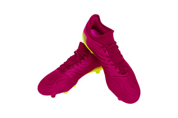 Pink football boots isolated on white background.