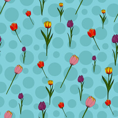 Colorful tulips vector seamless pattern illustration design background