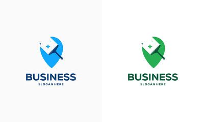Cleaning Service Point logo designs concept vector, Pointer and Cleaning Tool logo symbol icon