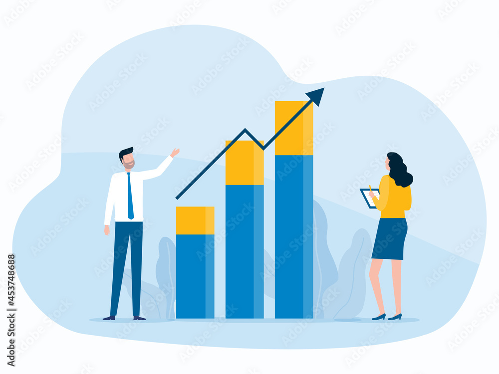 Aufkleber flat design business marketing team working planning and analytics benefits sale performance graph a