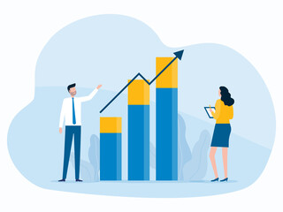 Flat design business marketing team working planning and analytics benefits sale performance graph and chart report concept
