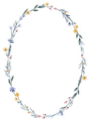 Beautiful stock illustration with hand drawn watercolor gentle floral wreath.