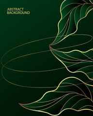Abstract green background with smooth lines and gold pattern.
