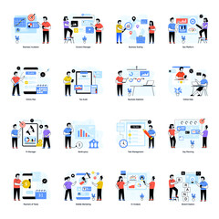 Set of Business and Analytics Flat Illustrations