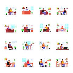 Collection of Work from Home Flat Illustrations 

