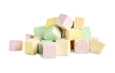 Tasty sweet marshmallows on white background