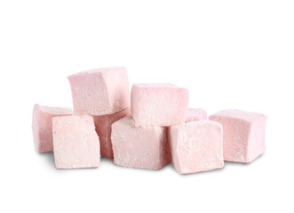 Tasty sweet marshmallows on white background