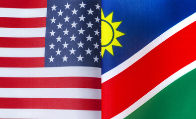 fragments of the national flags of the United States and  Republic of Namibia in close-up