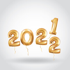 Happy New Year 2021 2022 gold balloons banner Christmas