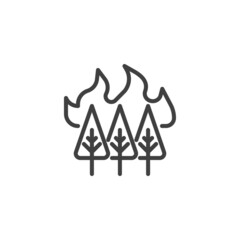 Burning forest trees line icon