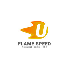 letter U flame speed vector logo design