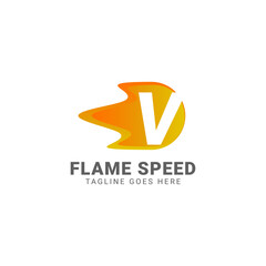 letter V flame speed vector logo design